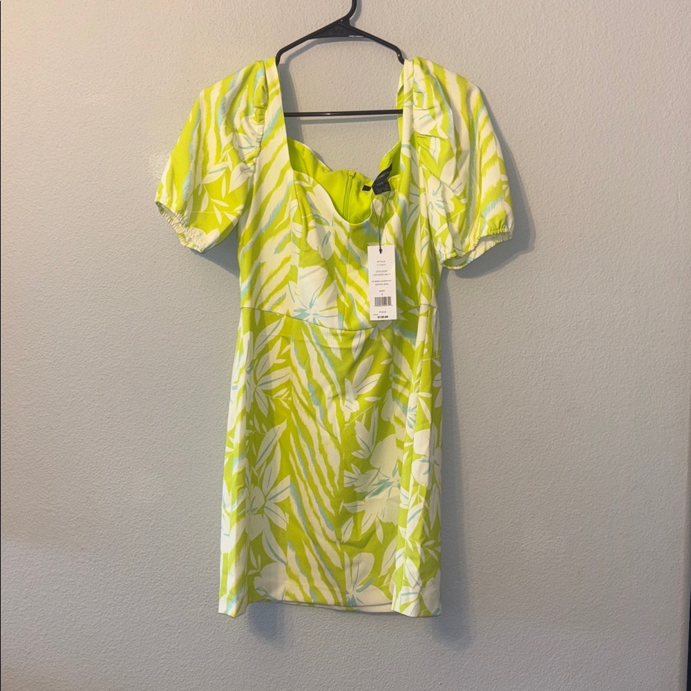 French Connection Lime Green and White Dress